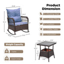 EROMMY 3 pcs Rocking Bistro Set, Outdoor PE Rattan Rocking Chairs with Tempered Glass Coffee Table, Blue-Erommy